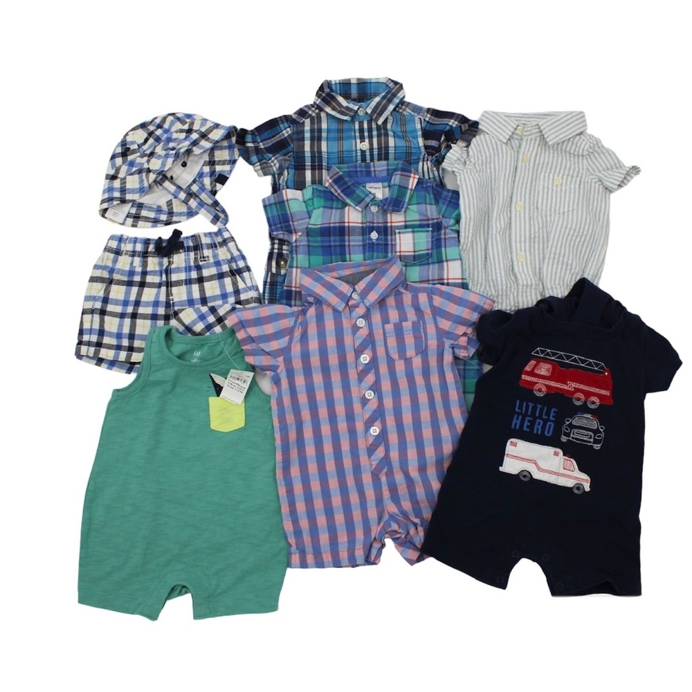 MIXED BOYS SUMMER LOT One Pieces Hat Shorts Shirts Size 0-3m0-6 Months